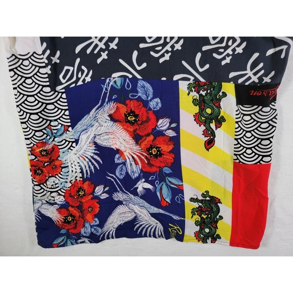 Reason Brand Button Up Hawaiian Style Shirt Size L Colorful Oriental Swan Design - Picture 7 of 8